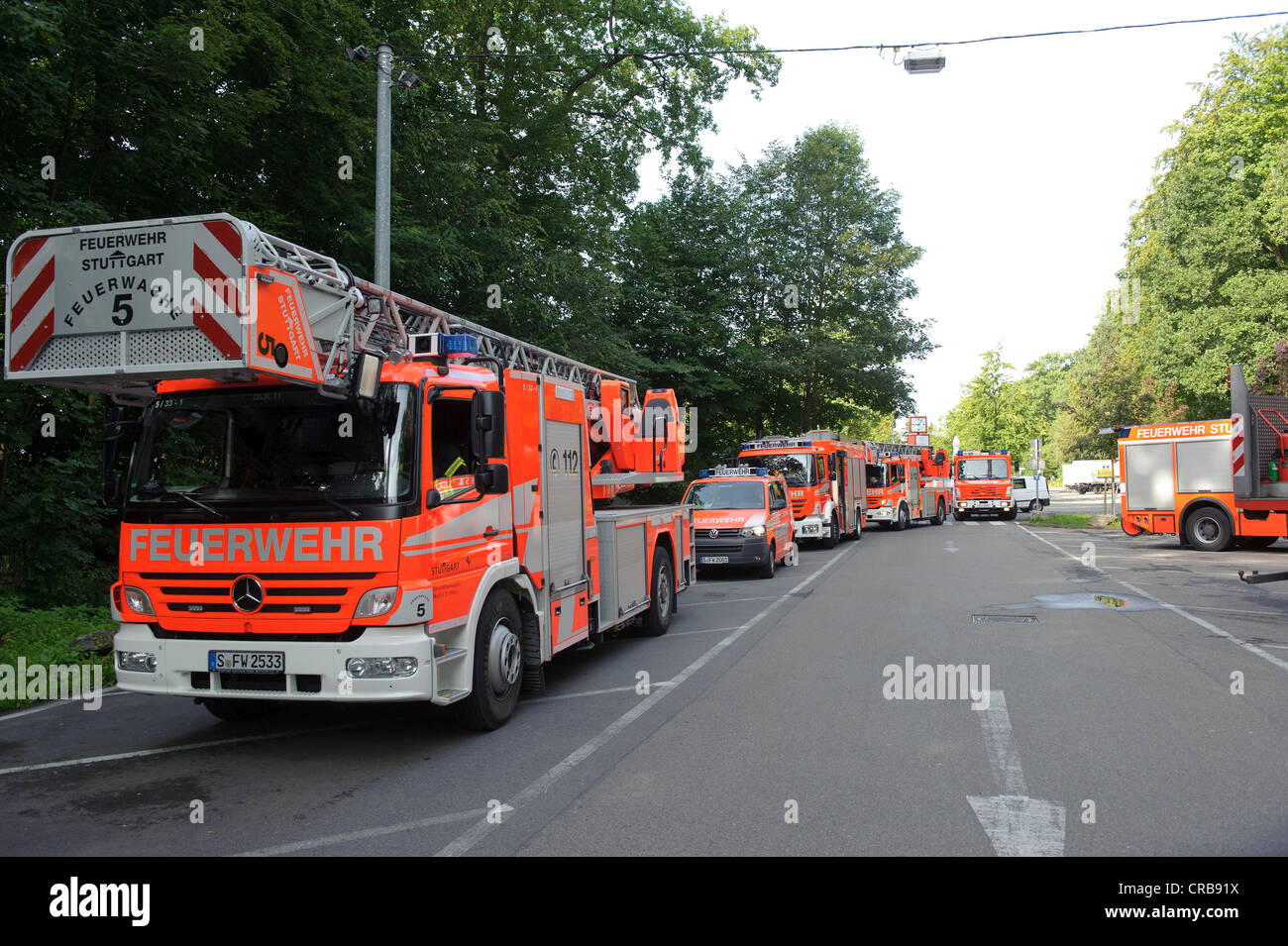 I veicoli dei pompieri, Stoccarda, Baden-Wuerttemberg, Germania, Europa Foto Stock