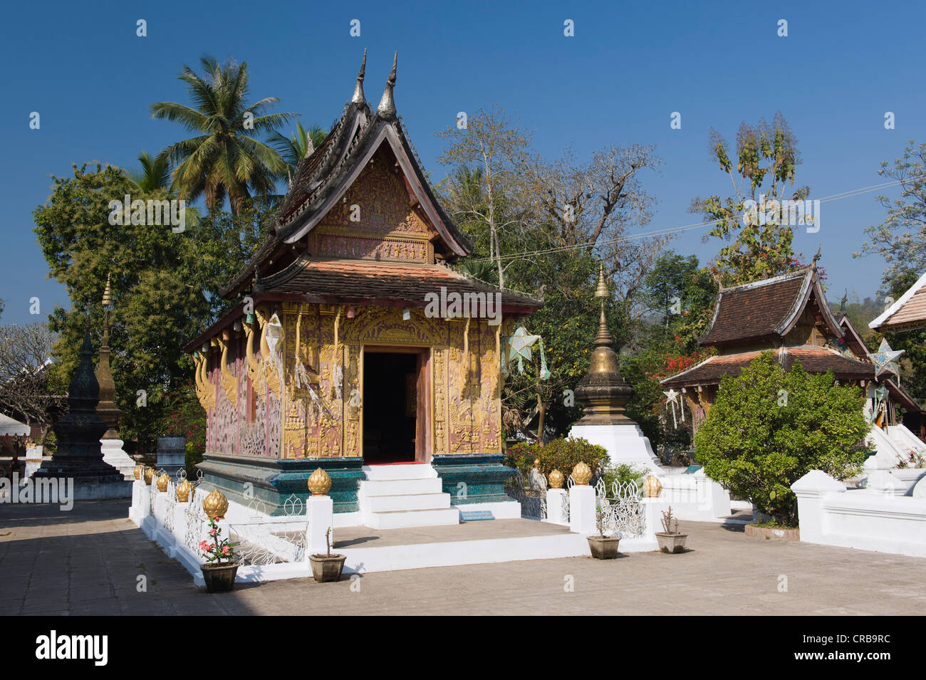 Cappella rossa, Ho Phra nessuno, Wat Xieng Thong tempio, Luang Prabang, Laos, Indocina, Asia Foto Stock