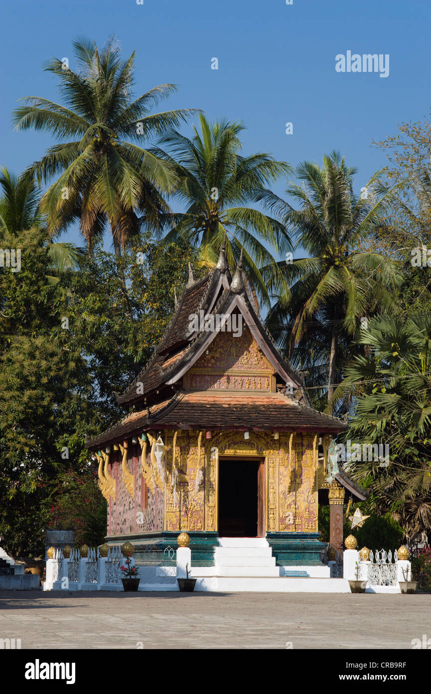 Cappella rossa, Ho Phra nessuno, Wat Xieng Thong tempio, Luang Prabang, Laos, Indocina, Asia Foto Stock
