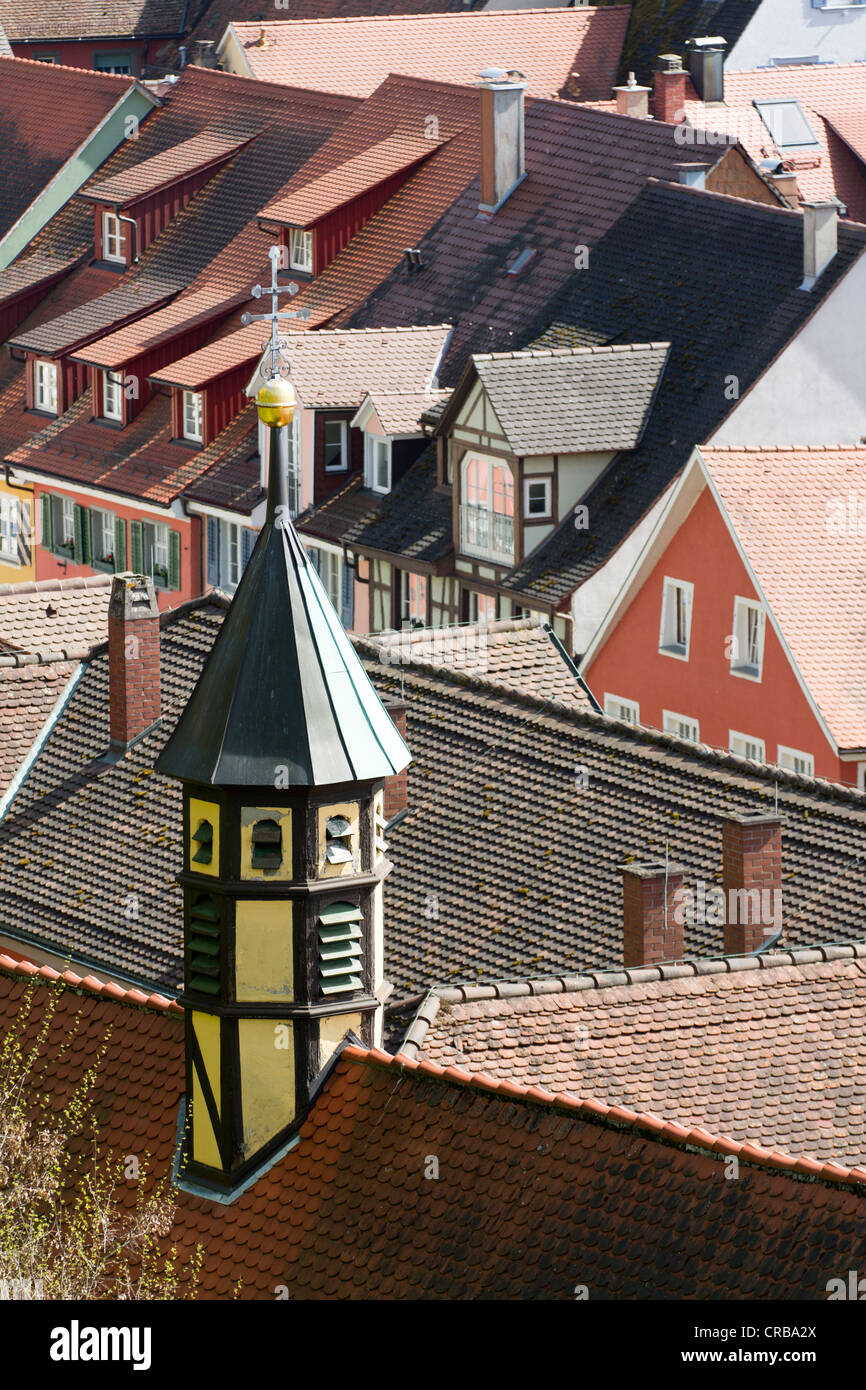 Vista sui tetti di Meersburg, Lago di Costanza, Landkreis Konstanz county, Baden-Wuerttemberg, Germania, Europa Foto Stock