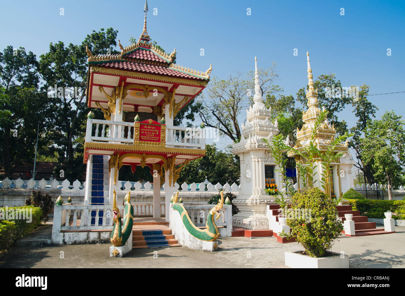 La torre del tamburo, Wat Sisaket tempio, Vientiane, Laos, Indocina, Asia Foto Stock