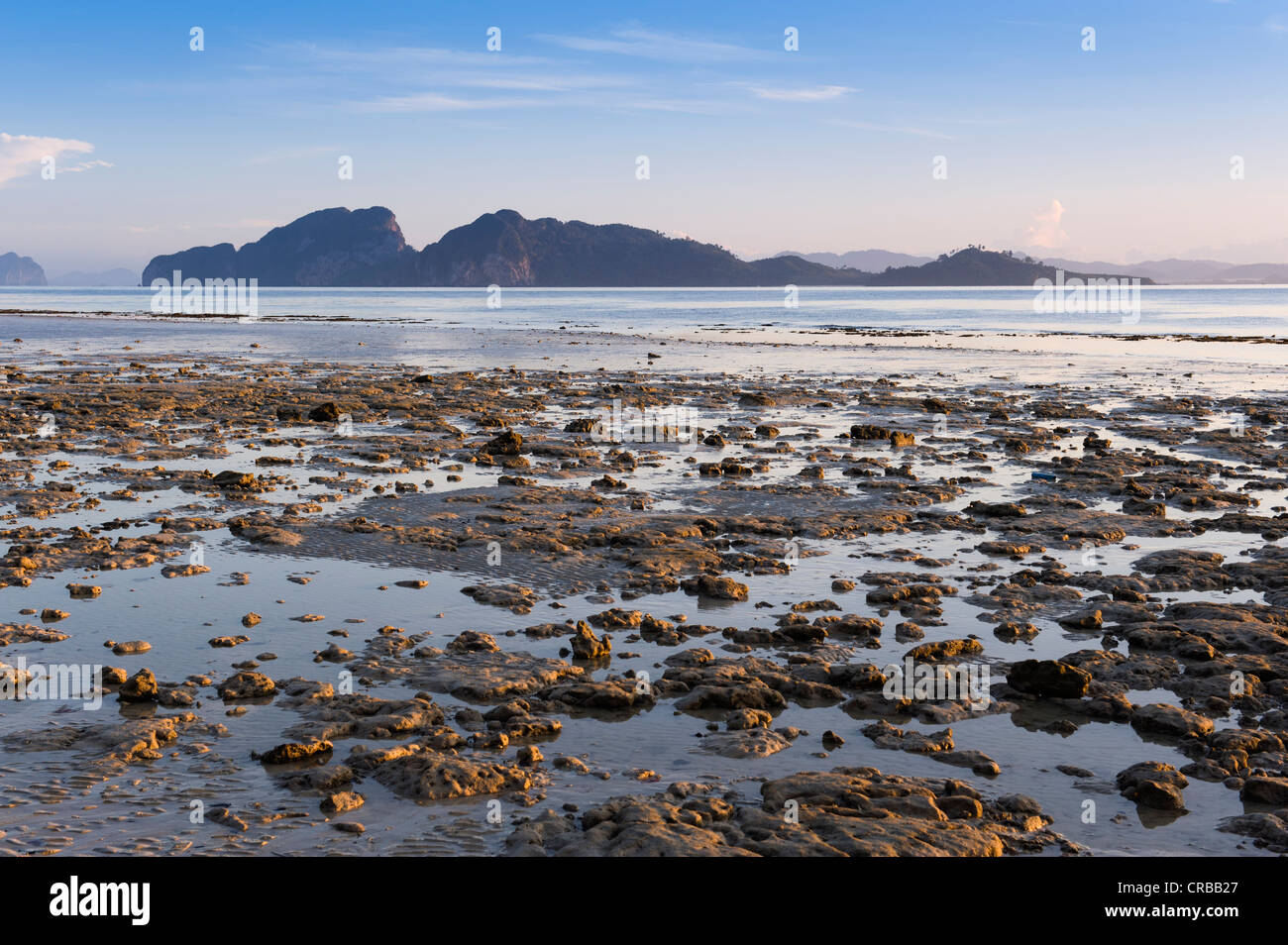 La bassa marea sulla spiaggia, Ko Kradan, Koh Kradan, Trang, Thailandia, Sud-est asiatico, in Asia Foto Stock