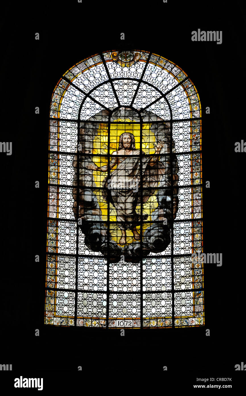 Cristo risorto, storico le finestre di vetro macchiate, secolo XVII, chiesa parrocchiale di Saint Sulpice de Paris Foto Stock