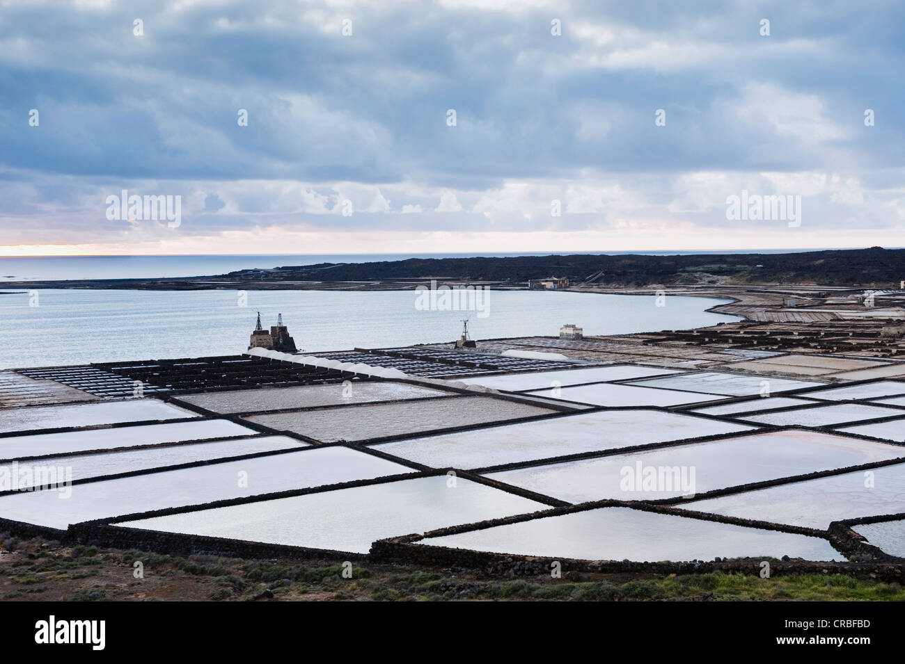 Estrazione del sale, soluzione salina, a Salinas de Janubio, Lanzarote, Isole Canarie, Spagna, Europa Foto Stock
