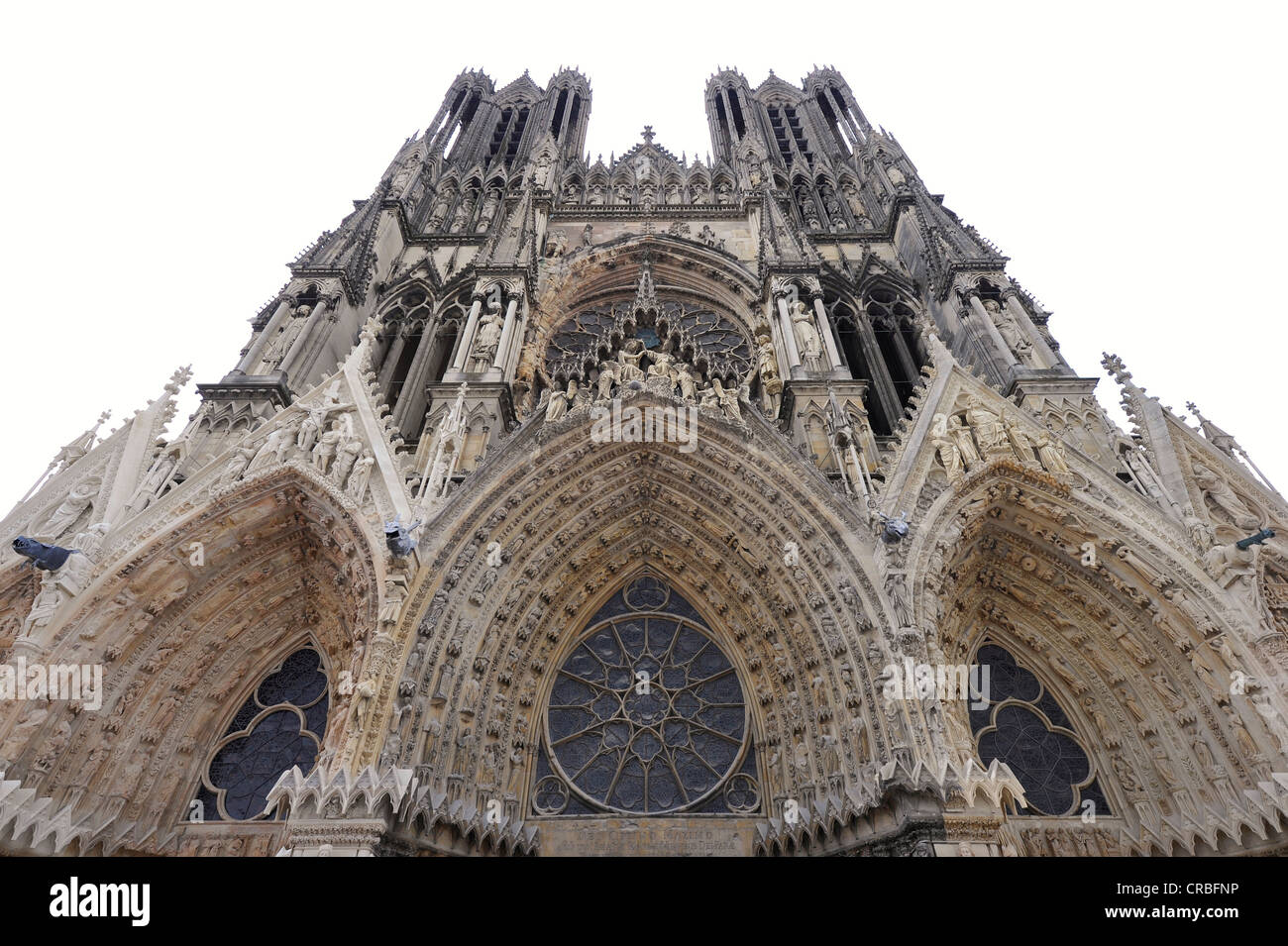 Portali, basilica di tre navate, facciata ovest, Cattedrale di Notre Dame, Sito Patrimonio Mondiale dell'UNESCO, Reims, Champagne Foto Stock