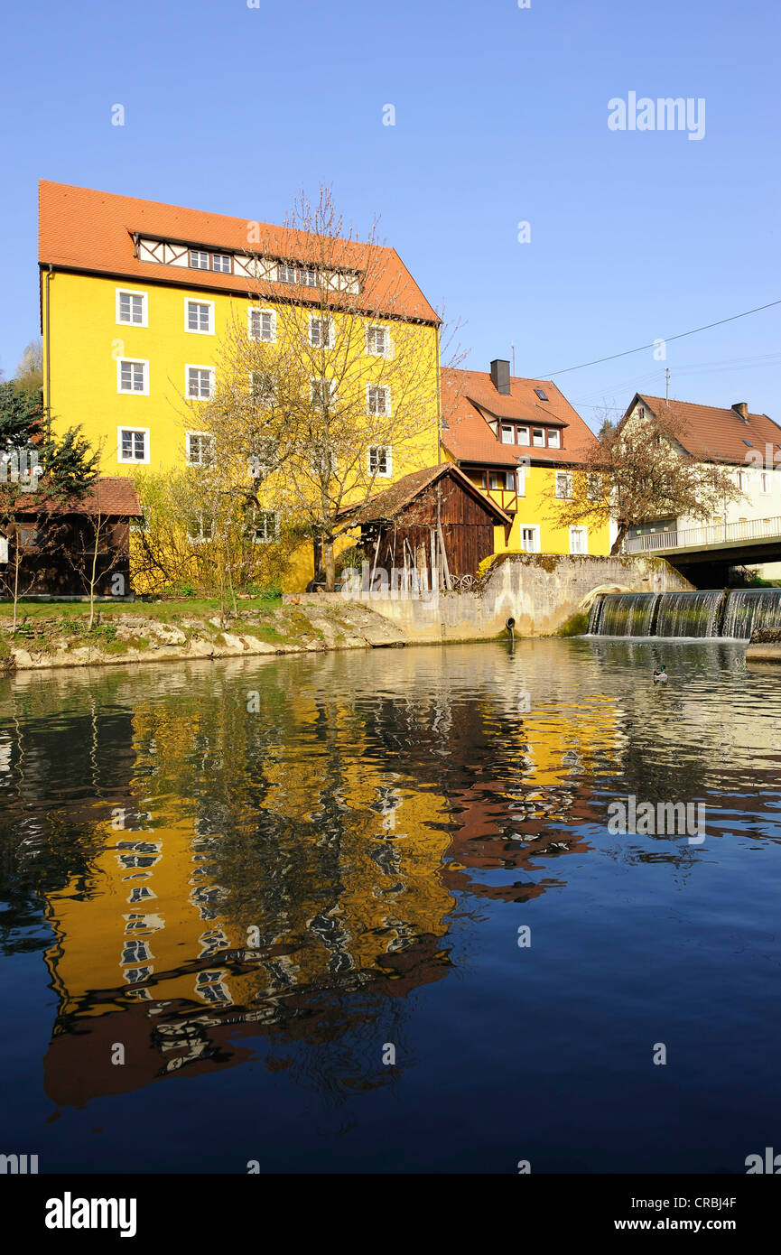 Wehrl mulino sul fiume Wiesent, Waischenfeld, Alta Franconia, Franconia, Baviera, Germania, Europa Foto Stock