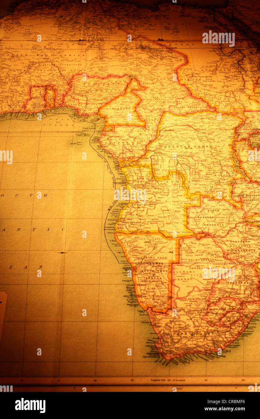 Mappa vecchia di Africa, mostrando il sud ed est. Mappa è dal 1909 ed è al di fuori del diritto d'autore. Foto Stock