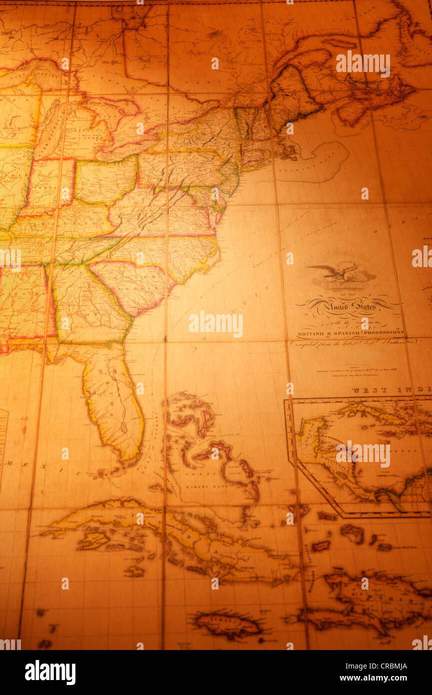 Vintage map della Costa Est degli Stati Uniti e di Cuba. Mappa è dal 1820 ed è al di fuori del diritto d'autore. Focus su Carolinas. Foto Stock