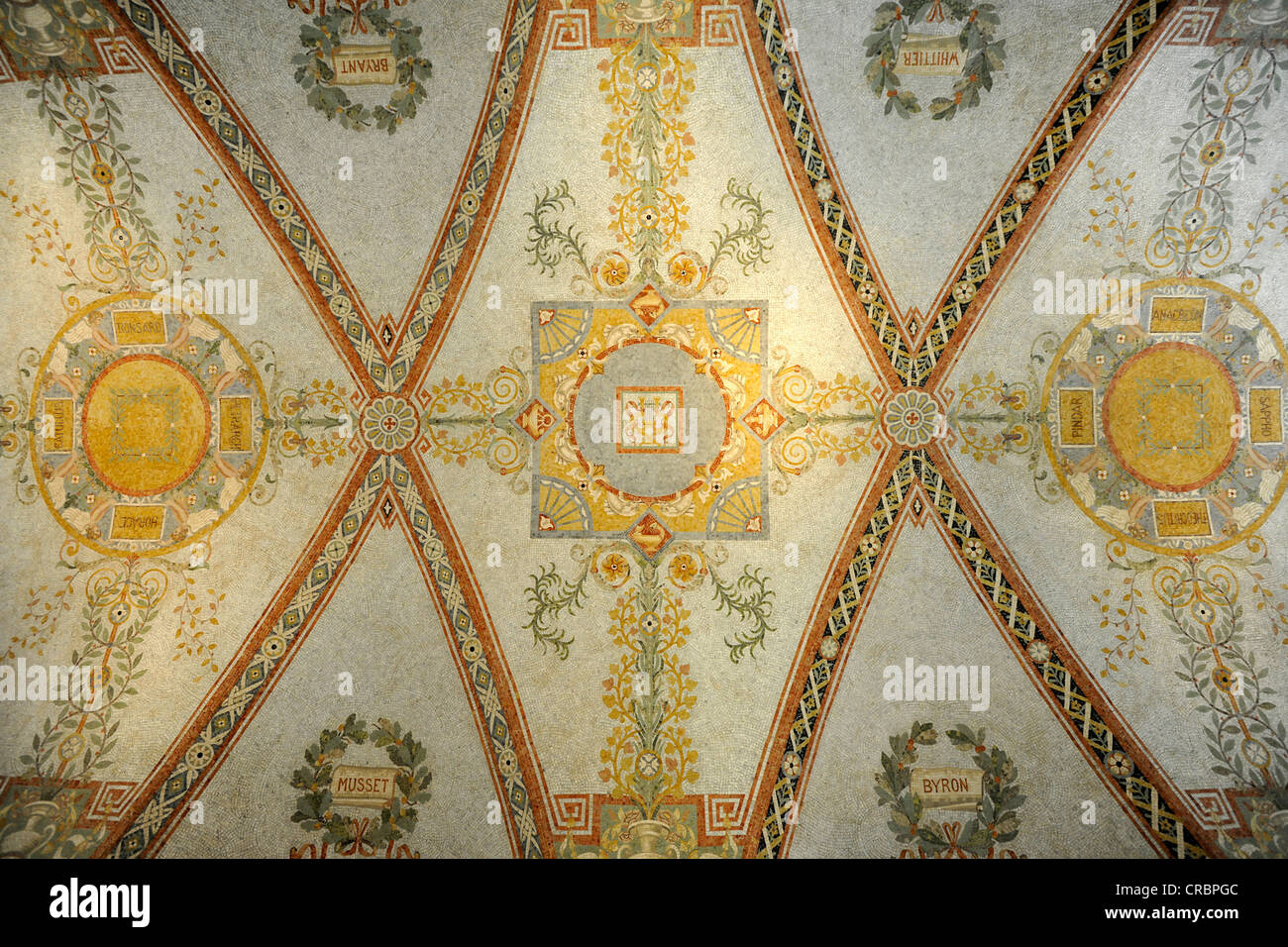 Ornato soffitto nella sala d'ingresso, il Jefferson Building, la Biblioteca del Congresso, Capitol Hill, Washington DC Foto Stock