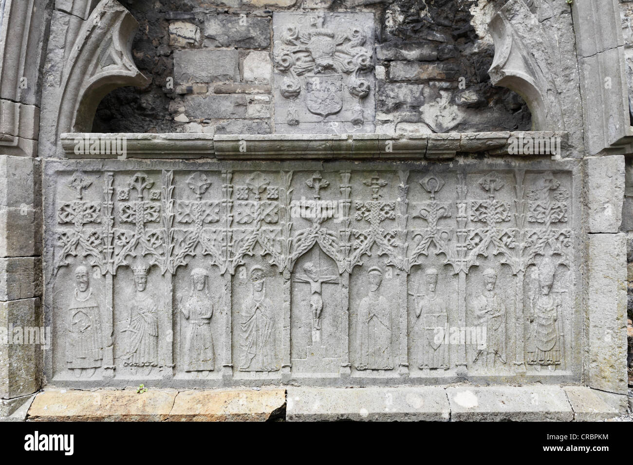 Altare di pietra, Abbazia di Sligo, Sligo, nella contea di Sligo, Connacht, Irlanda, Europa Foto Stock