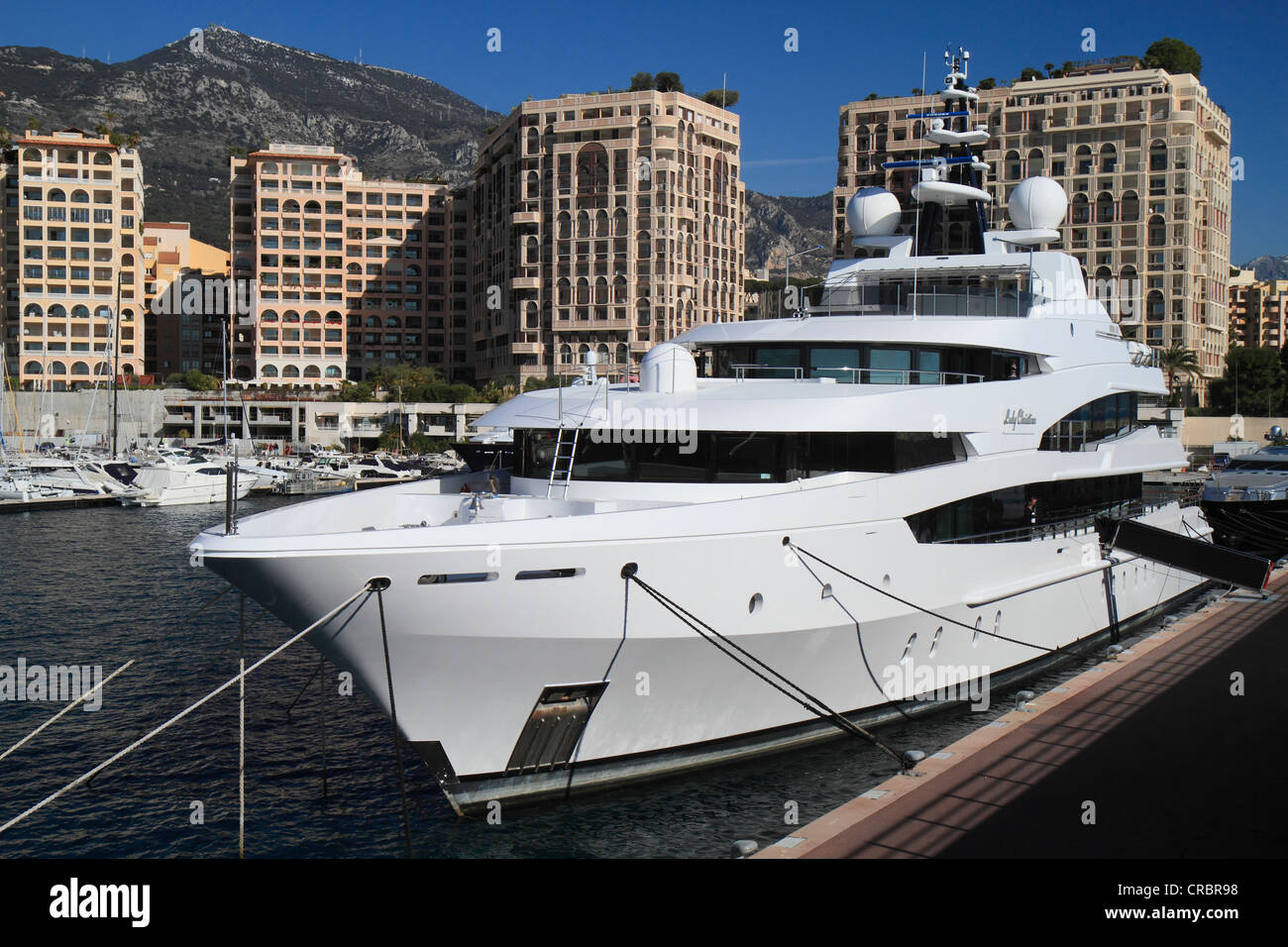 Motoryacht signora Christina nel porto di Cap d'Ail vicino a Monaco, Alpes Maritimes, Regione Provenza-Alpi-Costa Azzurra, Francia Foto Stock