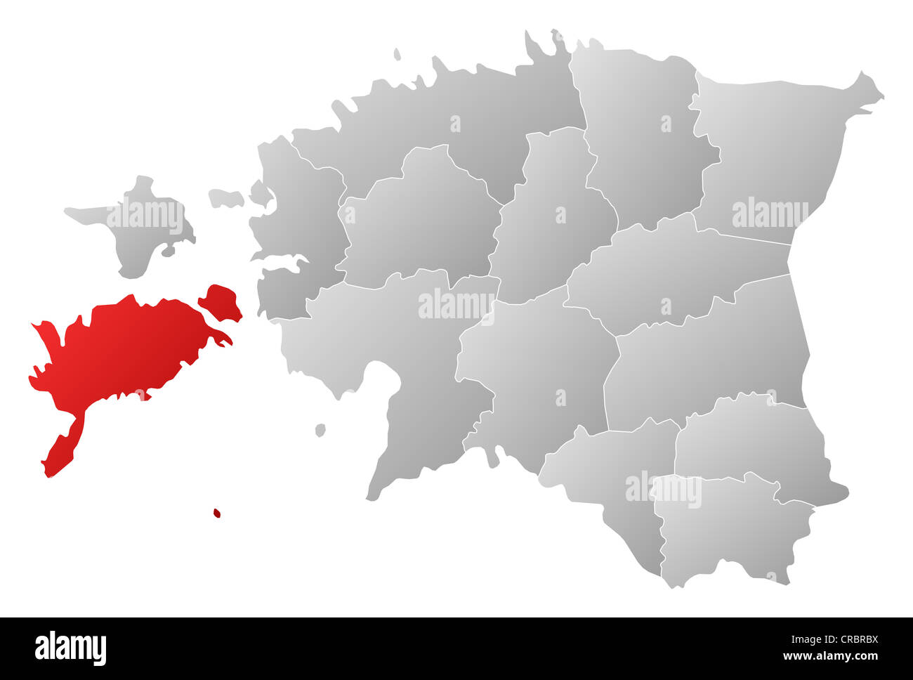 Mappa politico dell'Estonia con la più contee in cui Saare è evidenziata. Foto Stock