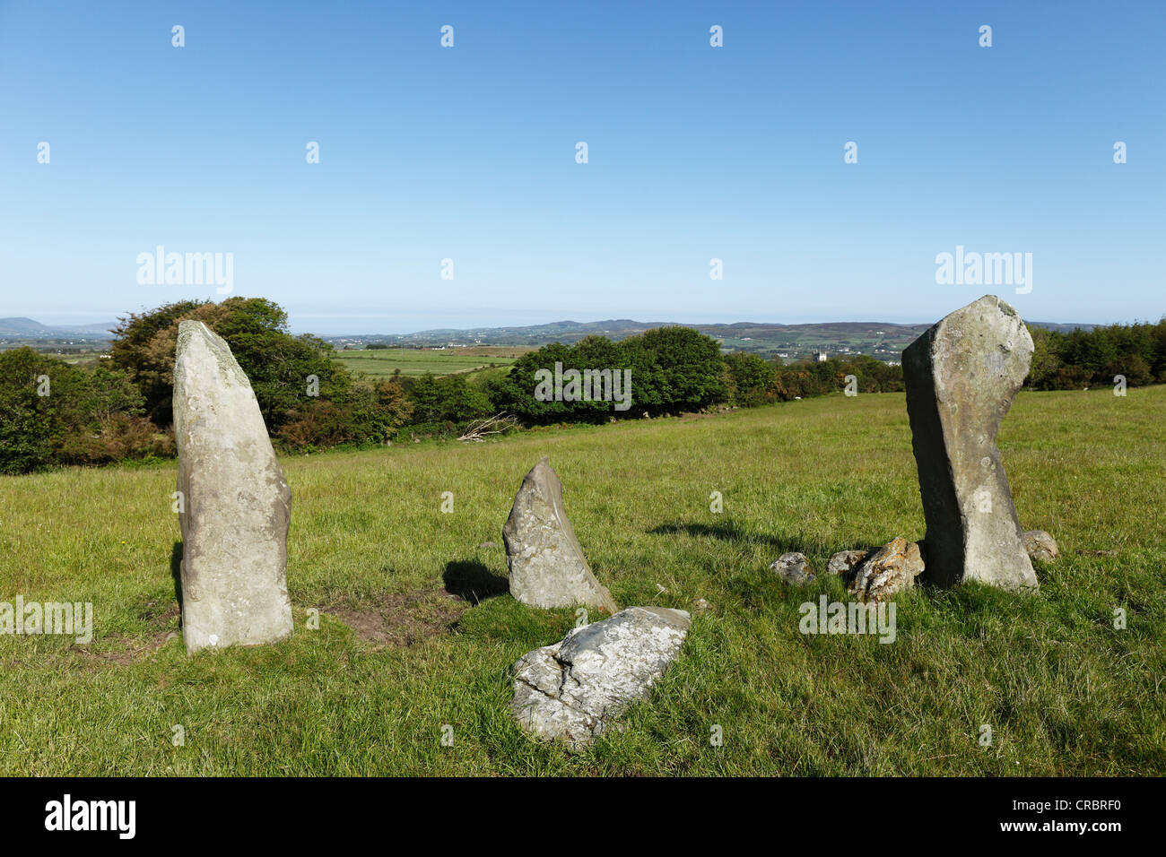 Resti di Bocan Stone Circle vicino a Culdaff, Penisola di Inishowen, County Donegal, Irlanda Isole britanniche, Europa Foto Stock