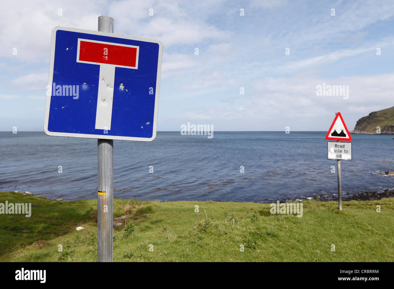 Segno 'dead fine' o 'cul-de-sac', Murlough Bay vicino a Ballycastle, County Antrim, Irlanda del Nord, Regno Unito, Europa Foto Stock