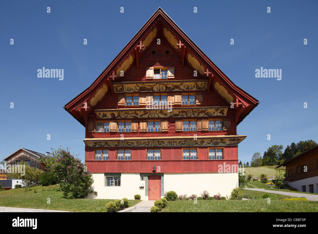 Casa da 1777, Langenegg, regione di Bregenzerwald, Vorarlberg, Austria, Europa PublicGround Foto Stock