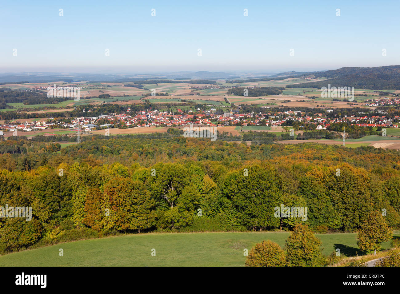 Schesslitz, vista dal Castello Giechburg, Svizzera della Franconia, Alta Franconia, Franconia, Baviera, PublicGround Foto Stock