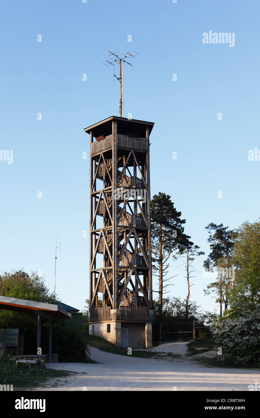 Torre di avvistamento, Hohenmirsberger Platte in Hohenmirsberg, comune di Pottenstein, piccola Svizzera, Alta Franconia Foto Stock