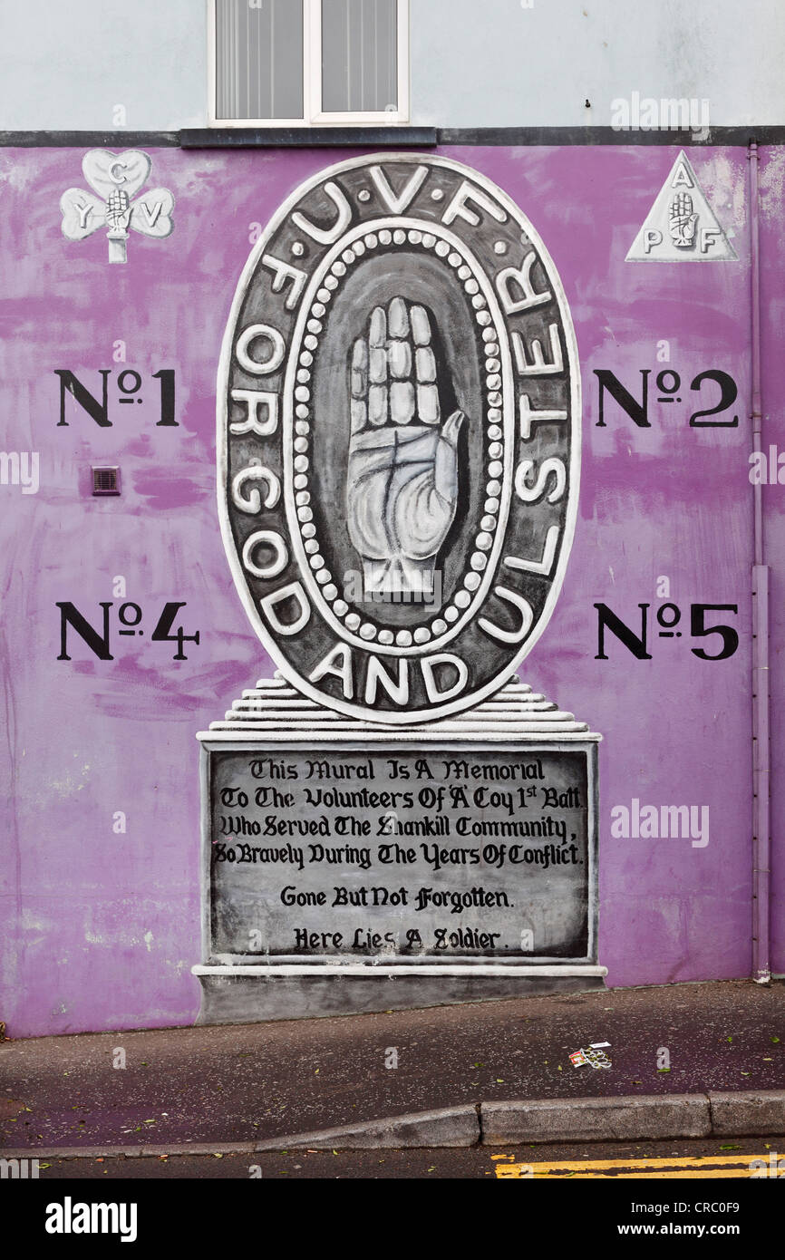 Ulster mano protestante, murale, Shankill Road, West Belfast, Belfast, Ulster (Irlanda del Nord, Regno Unito, Europa Foto Stock