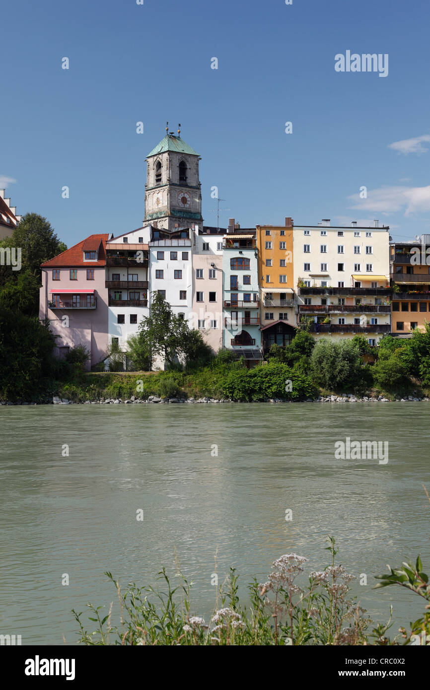 Guglia di San Jacob, Wasserburg am Inn, fiume Inn, Alta Baviera, Baviera, Germania, Europa PublicGround Foto Stock