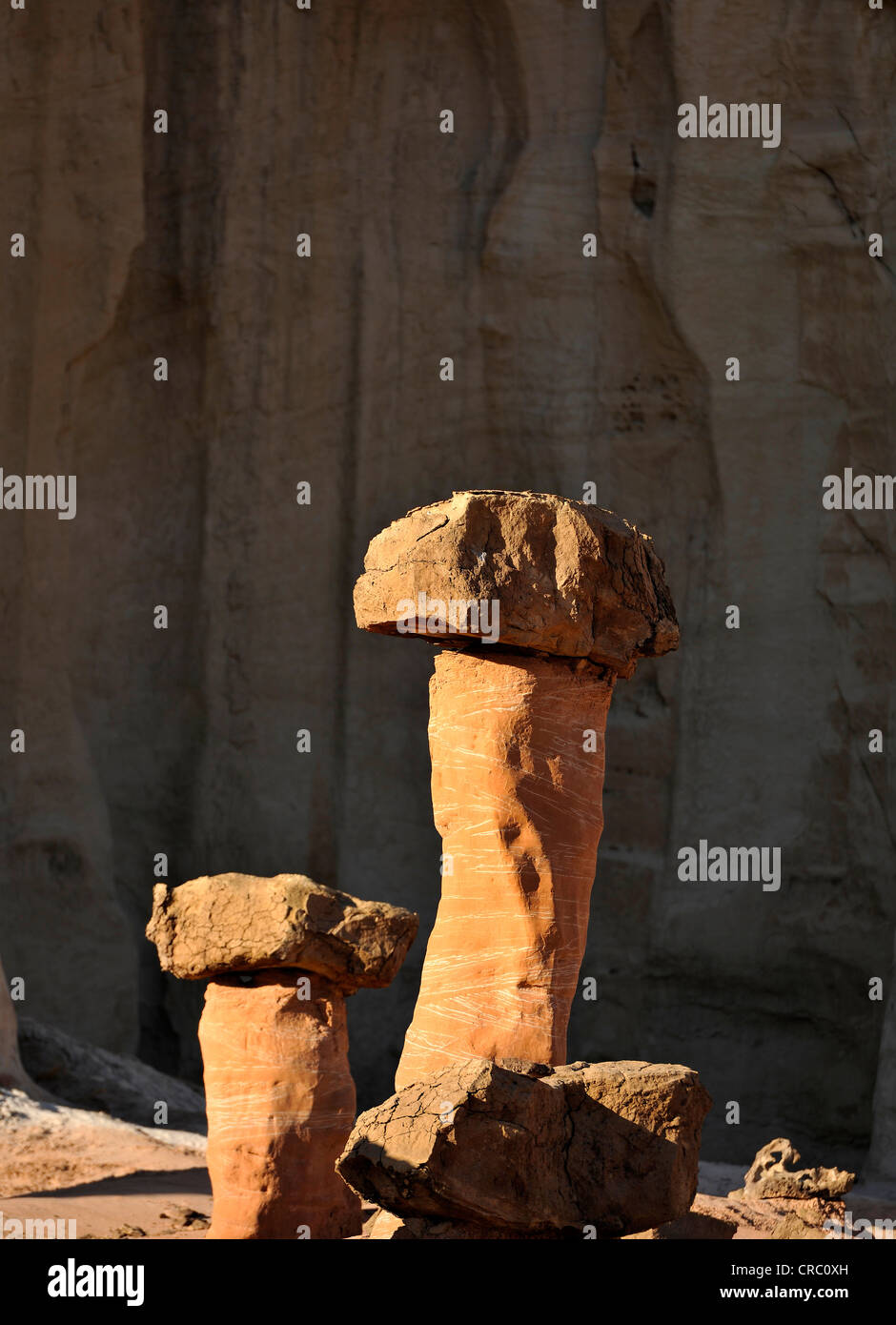 Red Hoodoos, toadstool hoodoos, rimrocks, Scalone Escalante National Monument, GSENM, Utah, Stati Uniti d'America Foto Stock