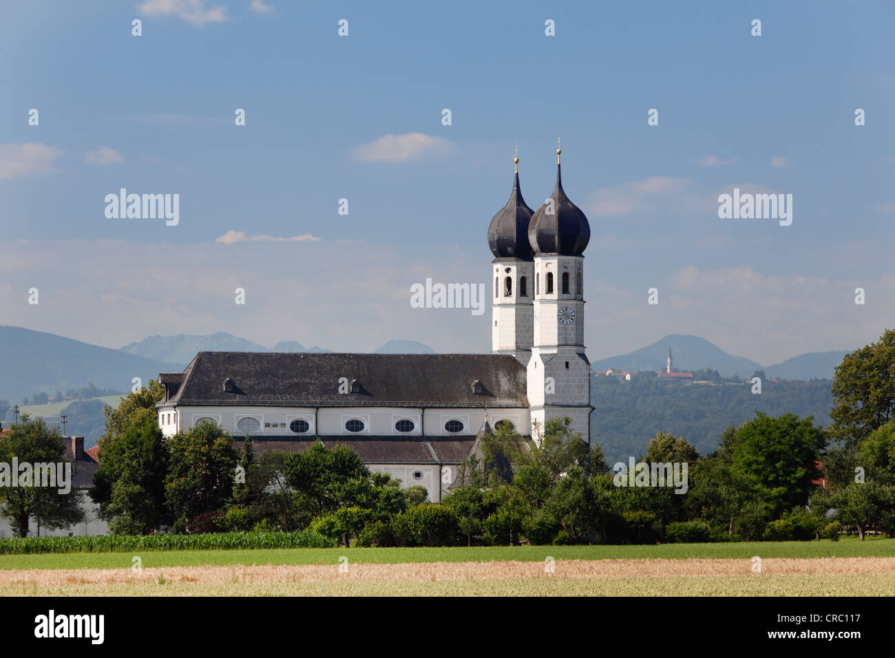 Santa Trinità pellegrinaggio, chiesa di Heilige Dreifaltigkeit, Weihenlinden, parrocchia di Bruckmuehl, Alta Baviera, Baviera Foto Stock