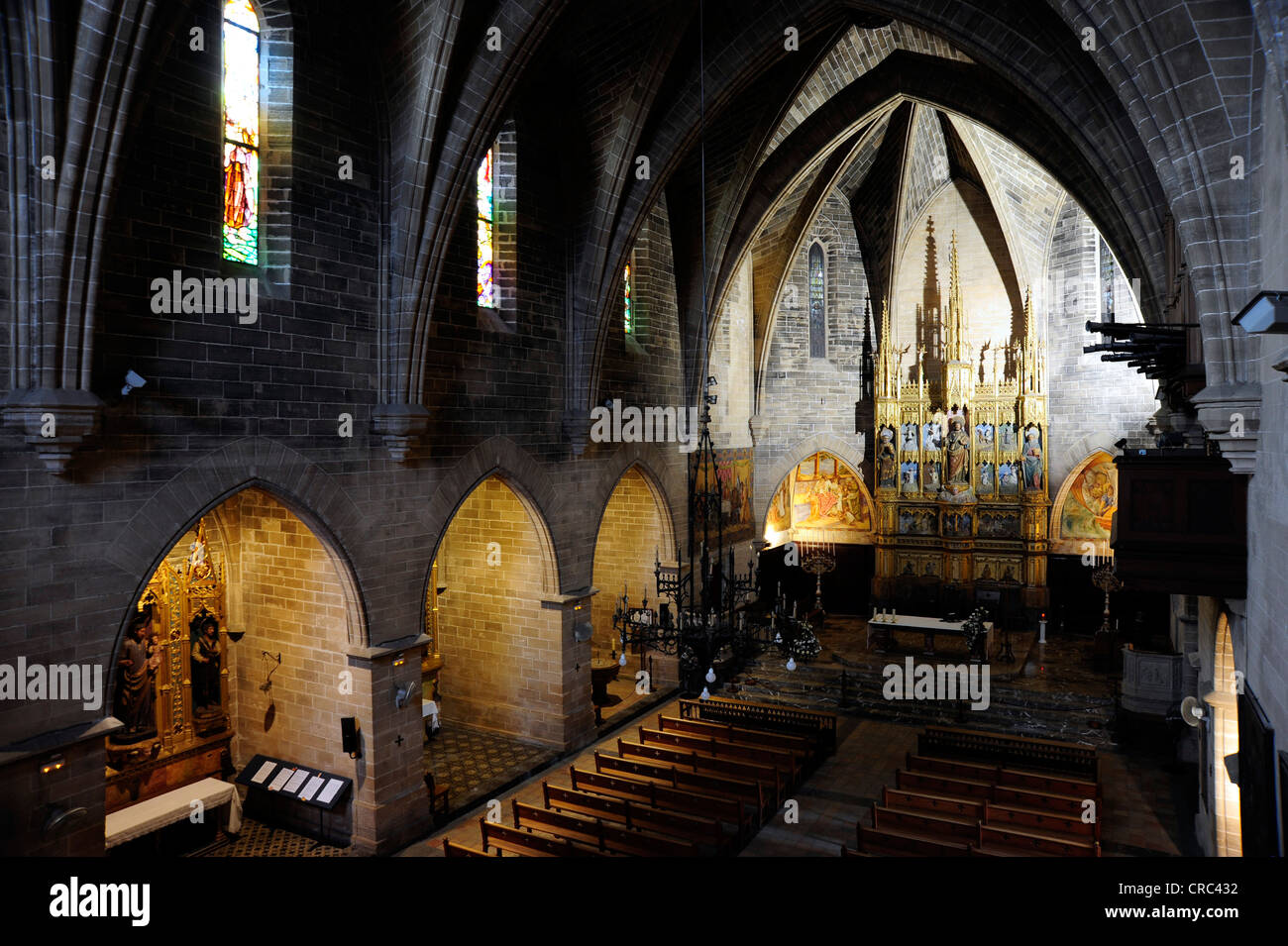 Interno e la volta della chiesa Iglesia Parroquial de Sant Jaume, San Jaime, Alcudia Maiorca Maiorca Isole Baleari Foto Stock