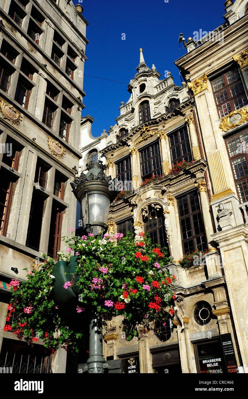 Le case delle corporazioni, stile barocco, Grand Place, Grote Markt square, il centro città di Bruxelles, Belgio, Benelux, Europa Foto Stock