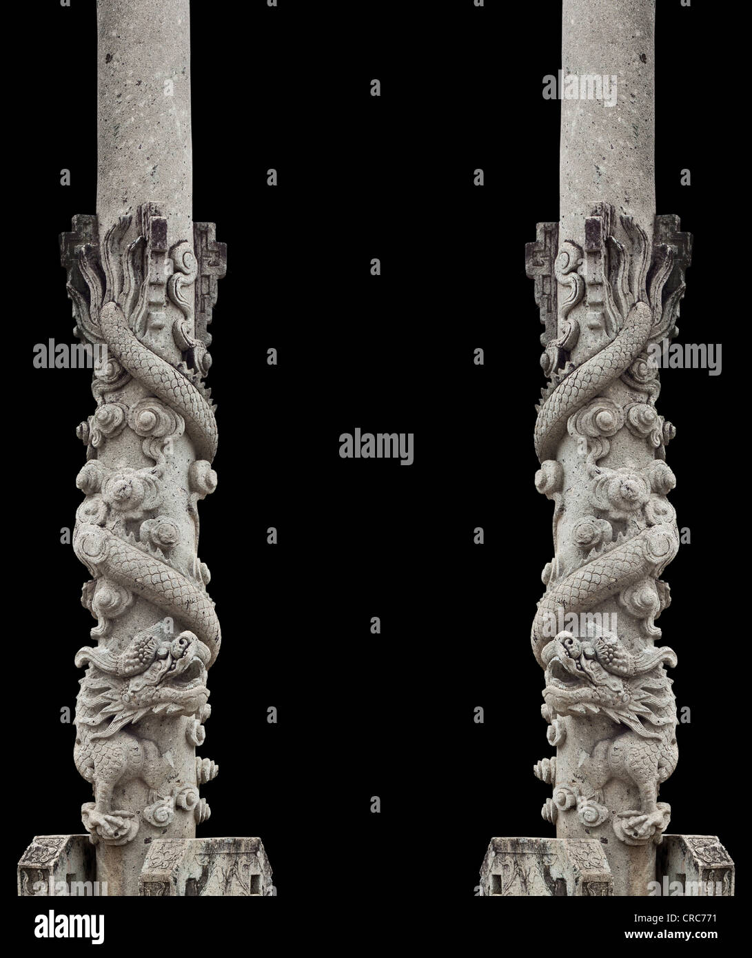 Dragon stone pole, architettura cinese integrato in templi in Thailandia. Foto Stock
