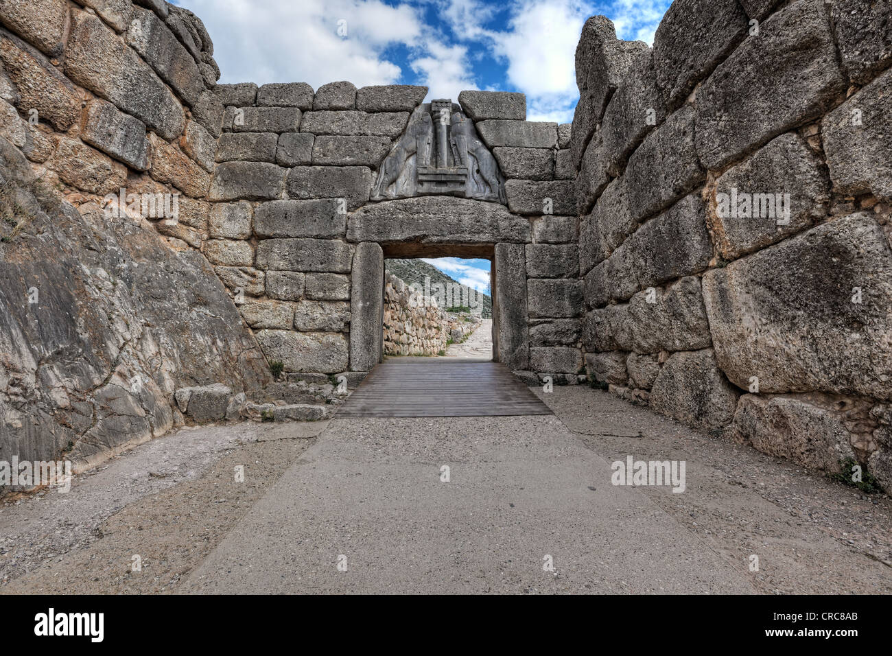 Lion Gate (1,240 B.C.) Micene, Grecia Foto Stock