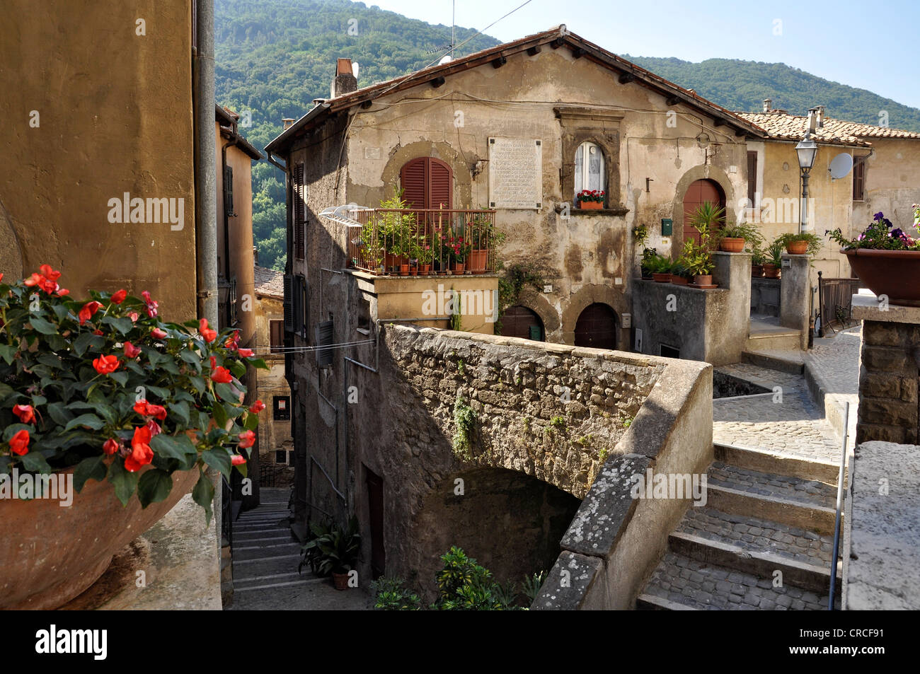 Luogo di nascita del pittore Cesare Caroselli, città di montagna di Genazzano, Lazio, l'Italia, Europa Foto Stock