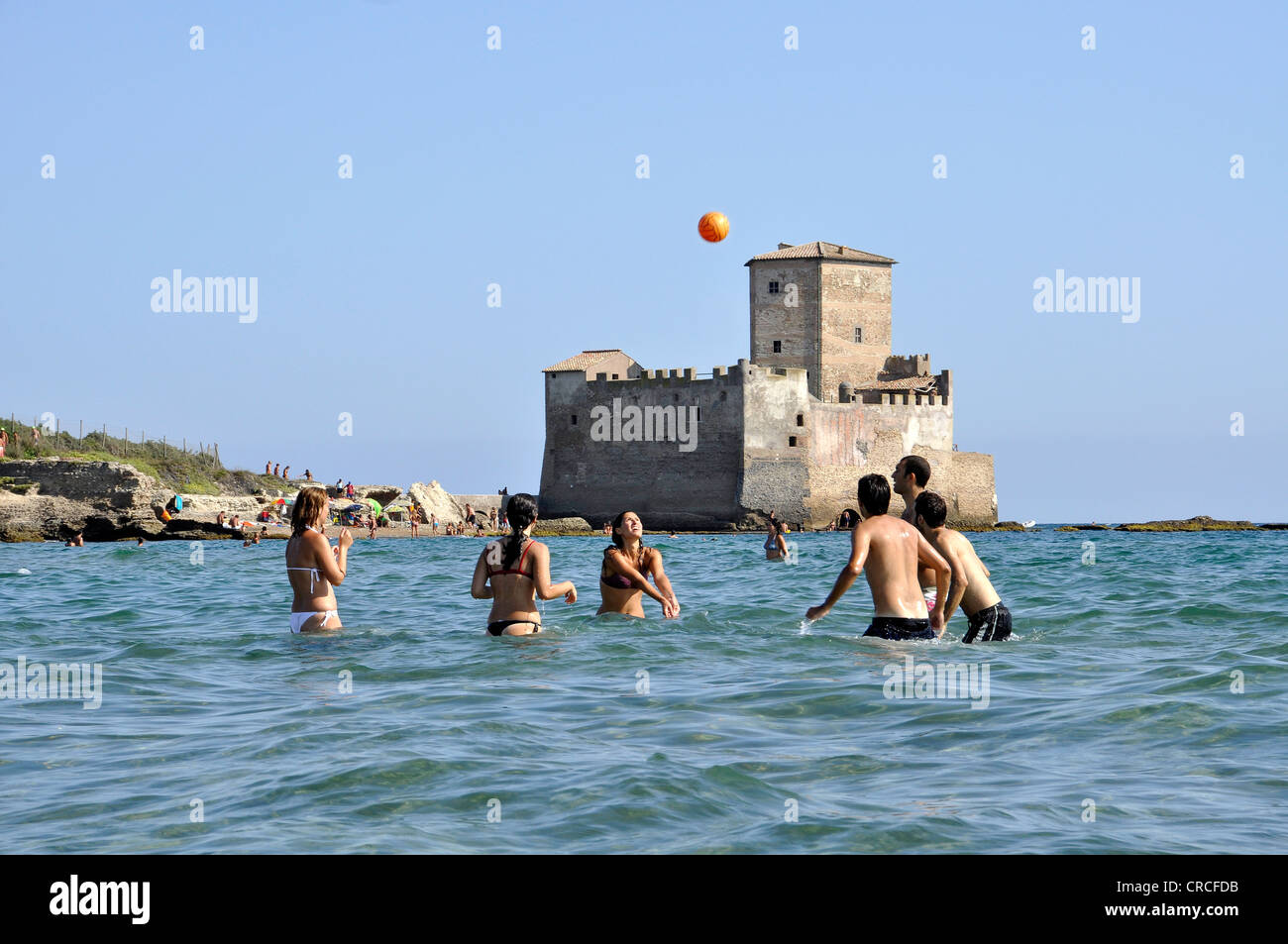 Torre Astura, fortezza medievale, decimo secolo, Mar Tirreno vicino Nettuno, Lazio, l'Italia, Europa Foto Stock