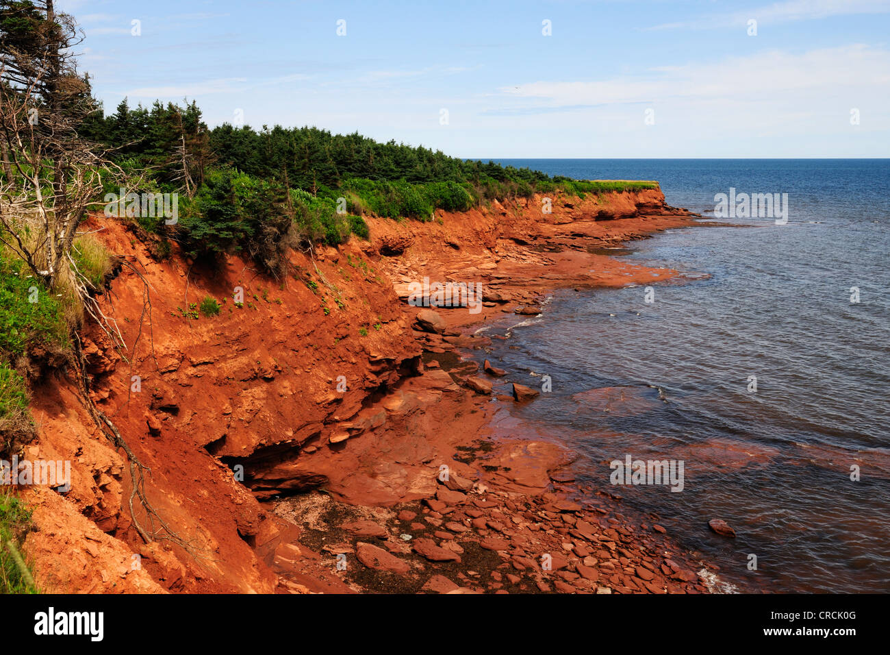 Rosso scogliere di arenaria in Prince Edward Island National Park, Prince Edward Island, Canada, America del Nord Foto Stock