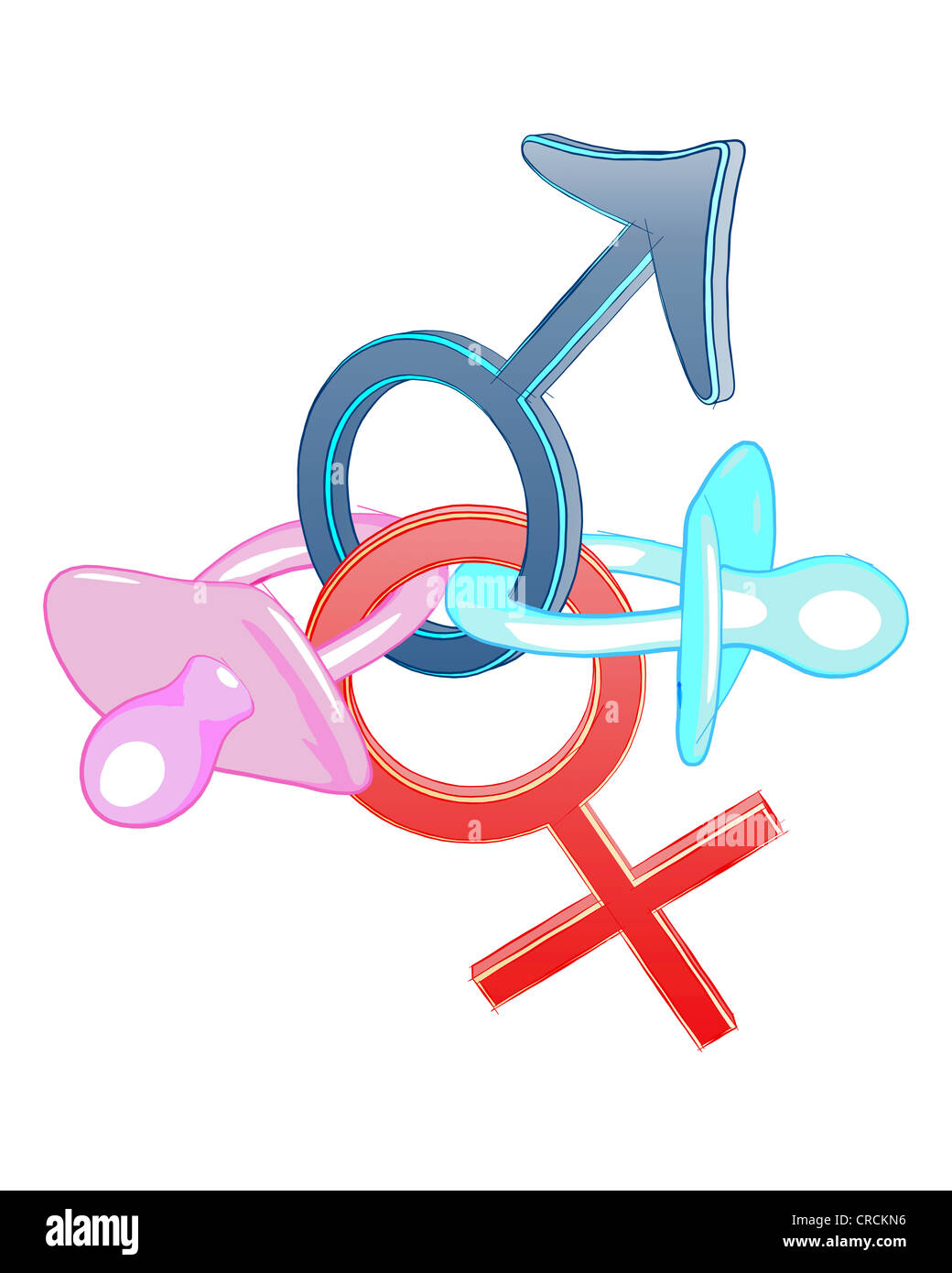 I succhietti su Marte e un simbolo di Venere, illustrazione immagine simbolica per una famiglia con bambini Foto Stock