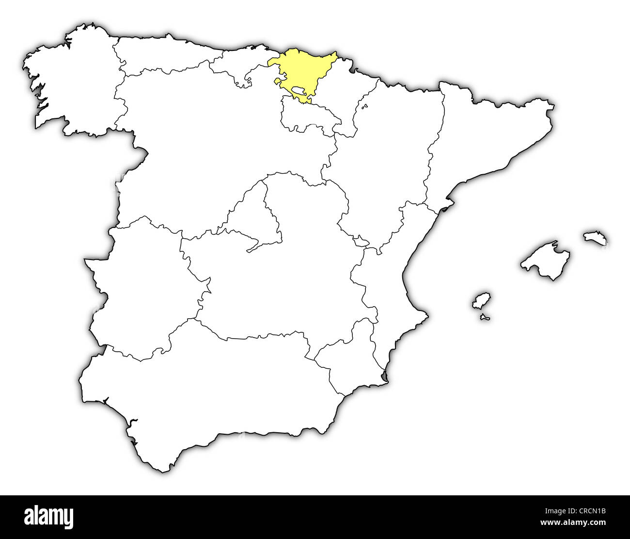 Mappa politica della Spagna con le diverse regioni in cui il Paese Basco è evidenziata. Foto Stock