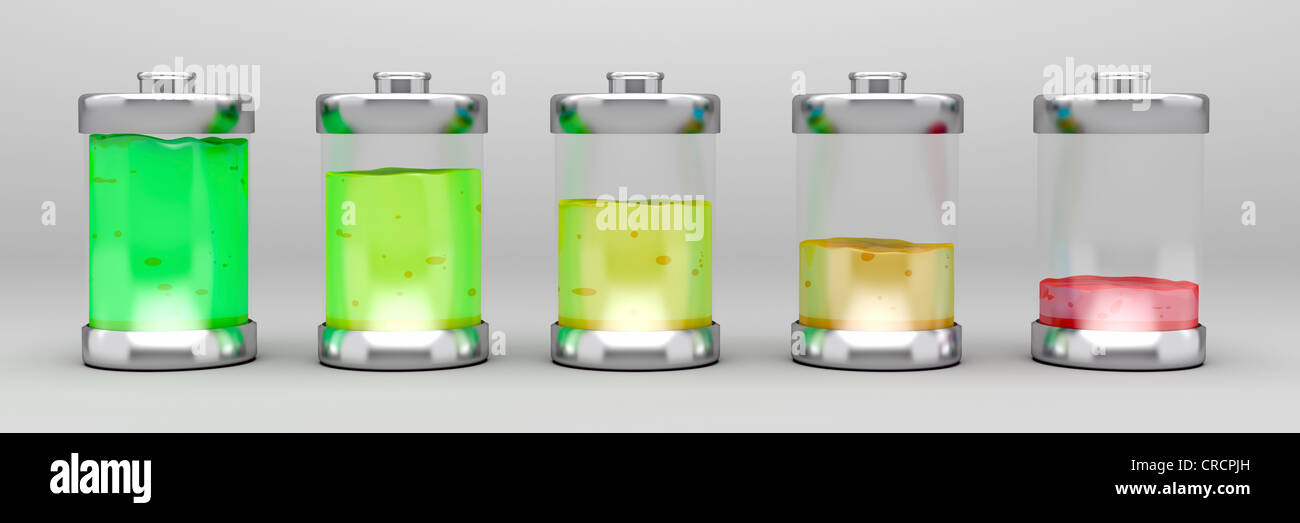 Le batterie con diverso stato di carica Foto Stock