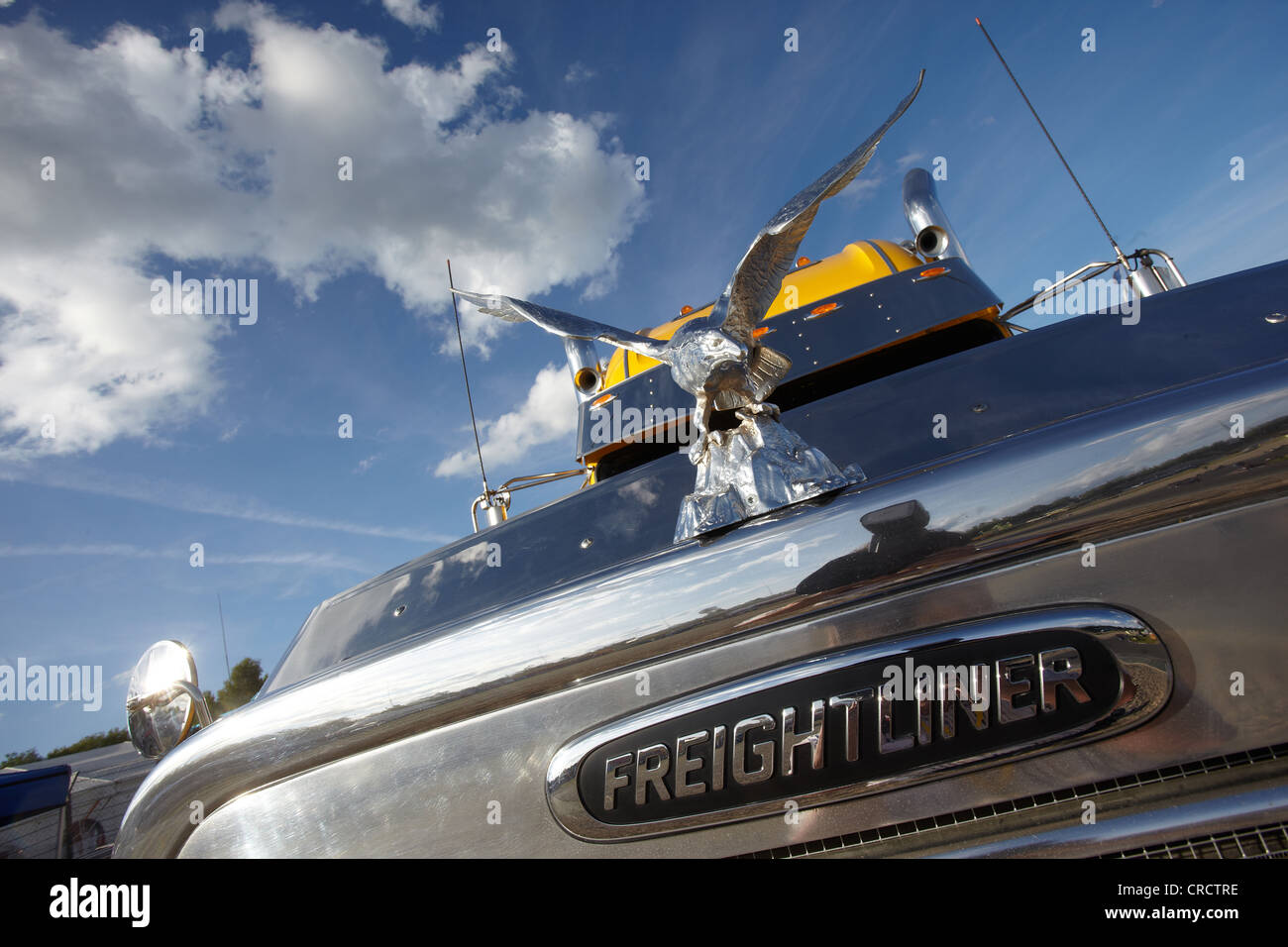 Freightliner noi camion, Nuerburgring race track, Renania-Palatinato, Germania, Europa Foto Stock