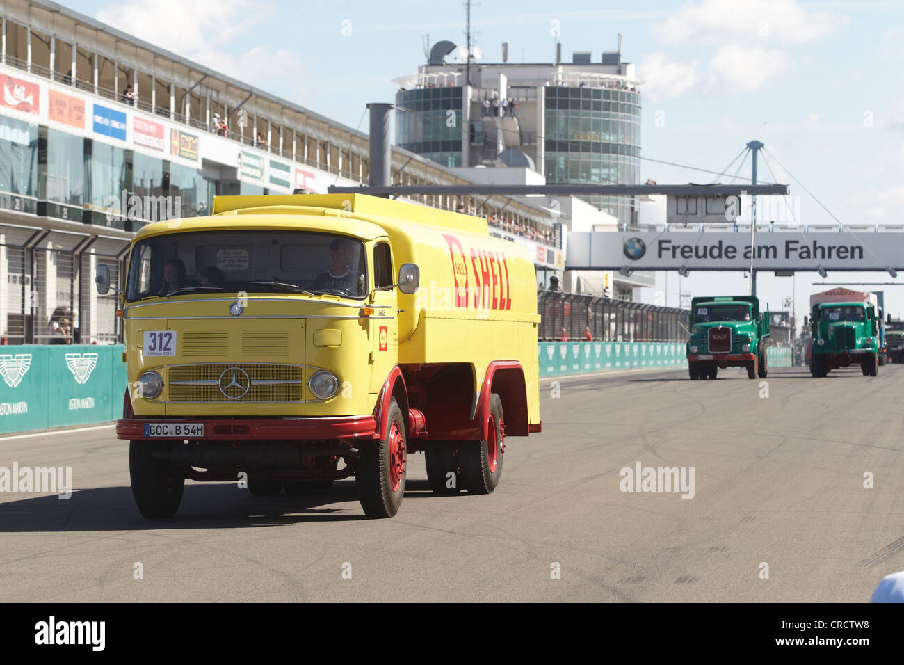 Sfilata di vintage carrelli al Truck-Grand-Prix, Nuerburgring race track, Renania-Palatinato, Germania, Europa Foto Stock