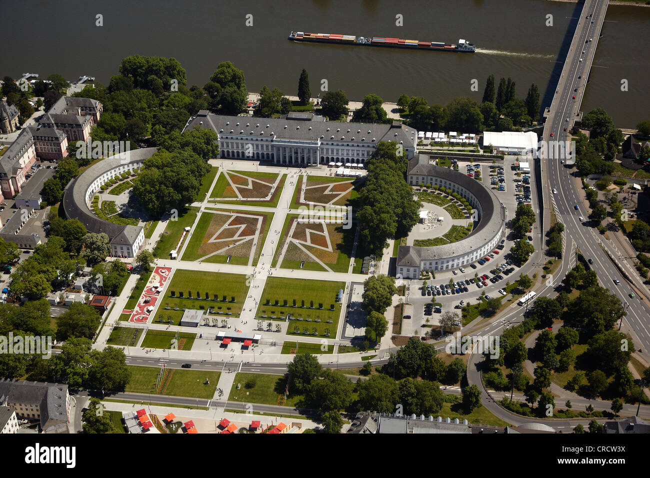 Vista aerea, Palazzo elettorale tra il sito del Bundesgartenschau, Federal Garden Show, BUGA 2011, Coblenza Foto Stock