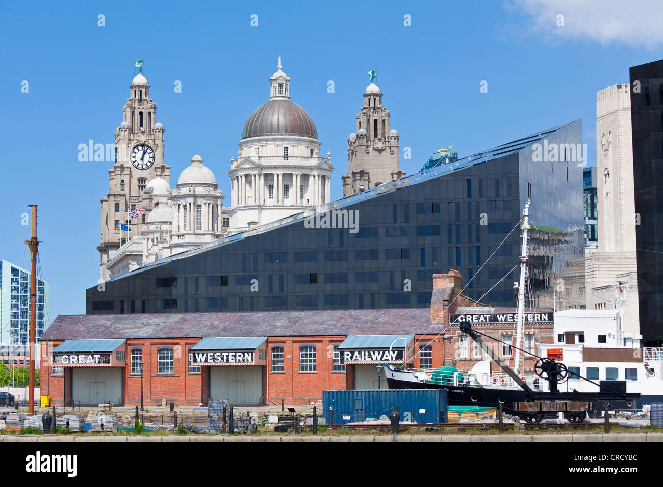 Pier Head tre grazie edifici sul lungomare di Liverpool Merseyside England Regno unito Gb eu europe Foto Stock