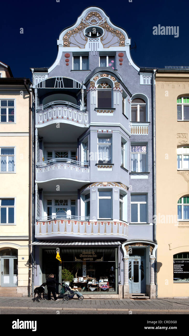 Residenziale e commerciale, edificio art nouveau, Weimar, Turingia, Germania, Europa PublicGround Foto Stock