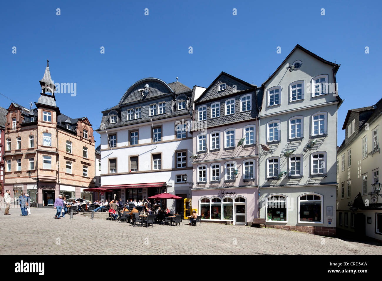 La costruzione di edifici commerciali sulla piazza del mercato, la Città Alta, Marburg, Hesse, Germania, Europa PublicGround Foto Stock