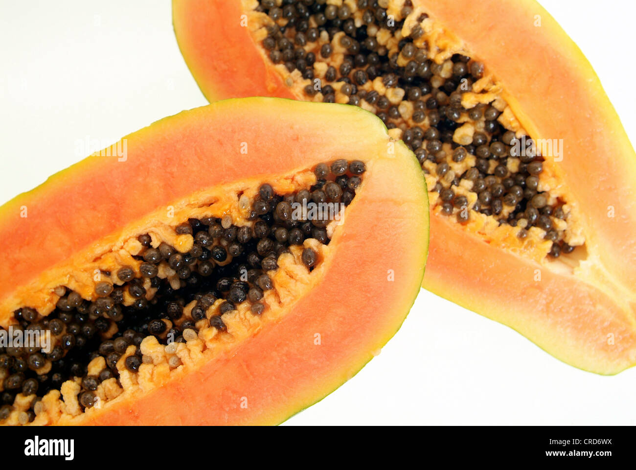 Papaia, papaw, paw paw, mamao, albero melone (Carica papaya), tagliato a fette di papaya Foto Stock