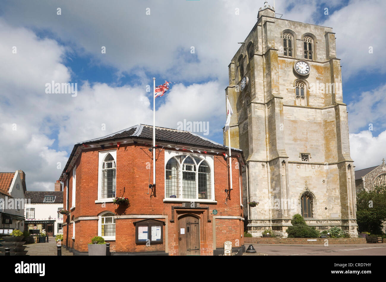 La torre campanaria e la Guildhall, Beccles, Suffolk, Inghilterra Foto Stock