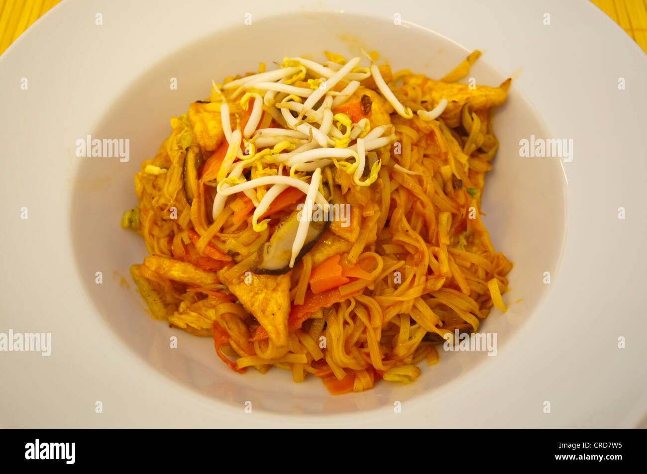 Stile Thai vegan soffriggere con spaghetti e tofu Vegan città ristorante vegano Zizkov quartiere Praga Repubblica Ceca Europa Foto Stock