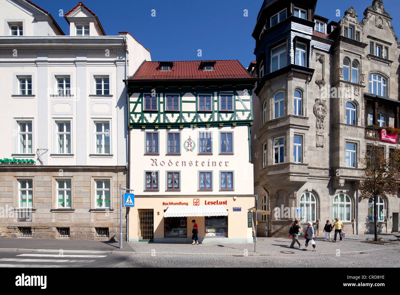 Storici edifici commerciali, Georgenstrasse, Eisenach, Turingia, Germania, Europa PublicGround Foto Stock