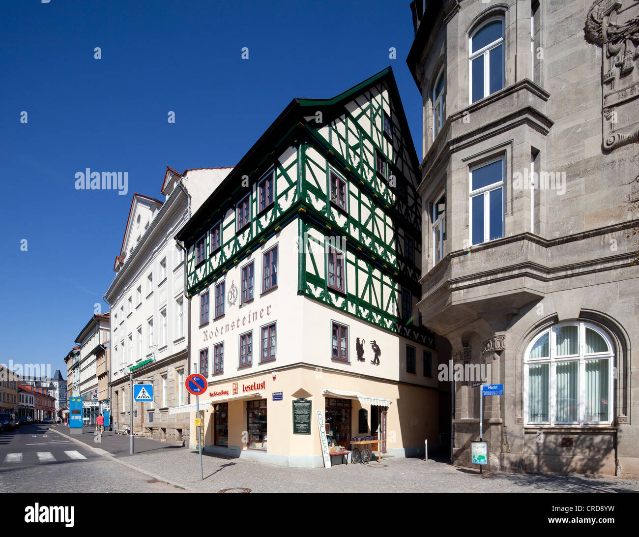 Storici edifici commerciali, Georgenstrasse, Eisenach, Turingia, Germania, Europa PublicGround Foto Stock
