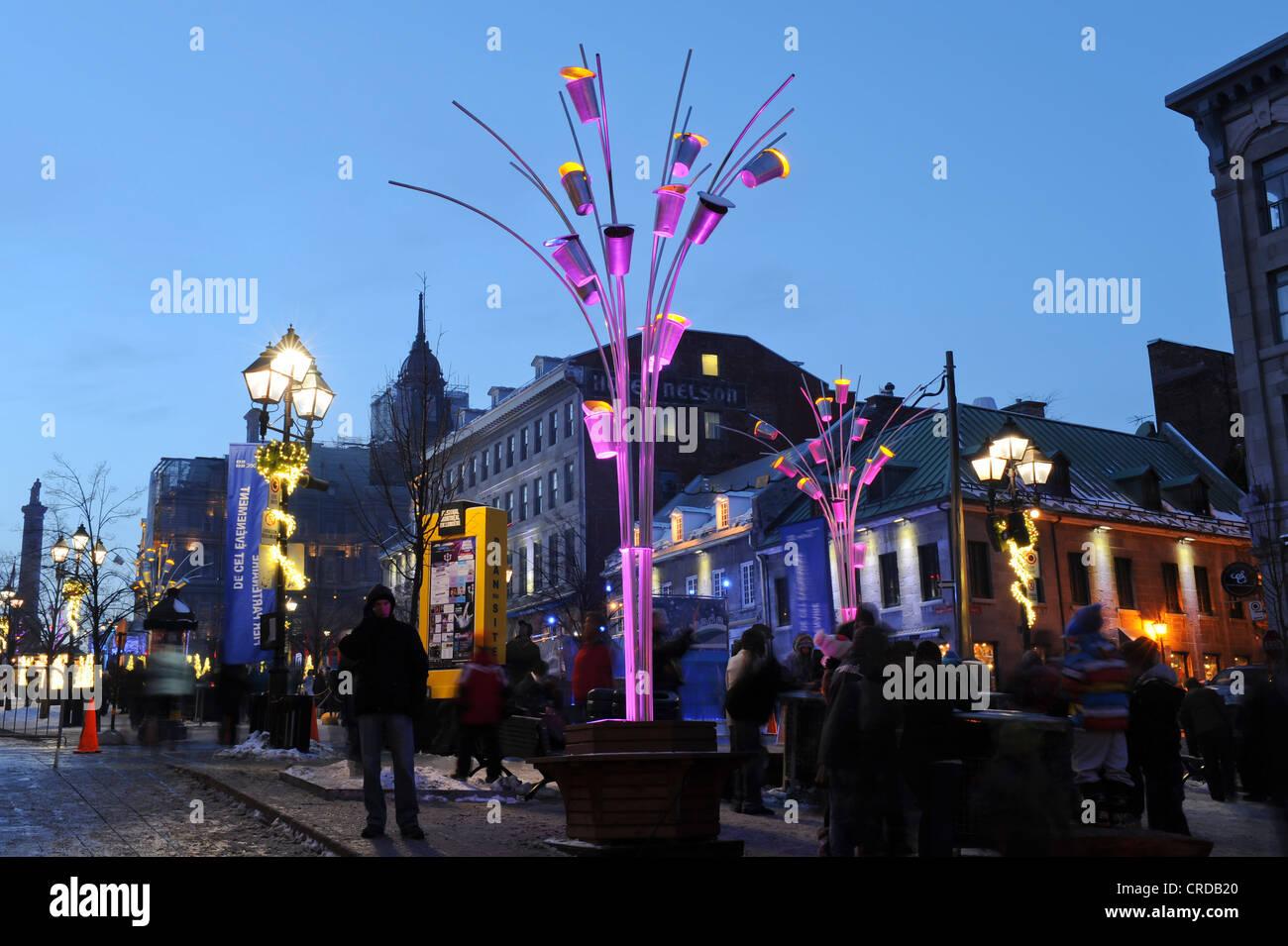 Posizionare Jacques Cartier di notte, durante il Montreal alta festival delle luci. Foto Stock