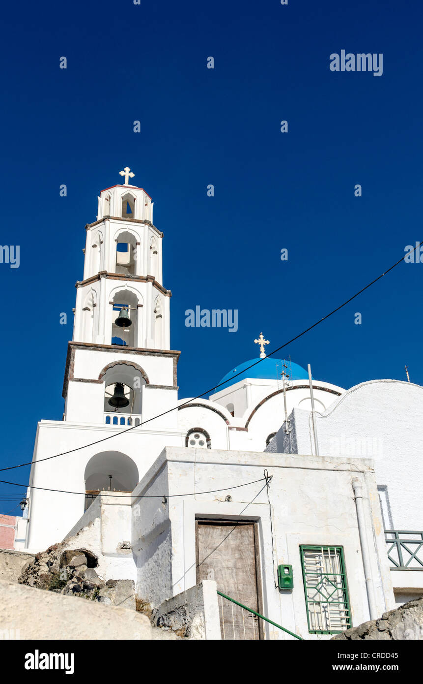 Cupola blu chiesa ortodossa di Grecia Santorini Foto Stock