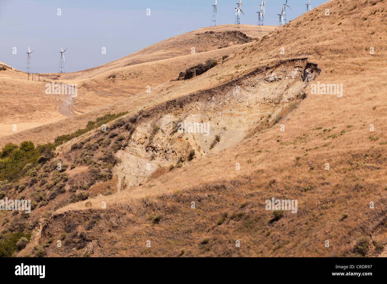 Collina erosa a causa di frana - California USA Foto Stock