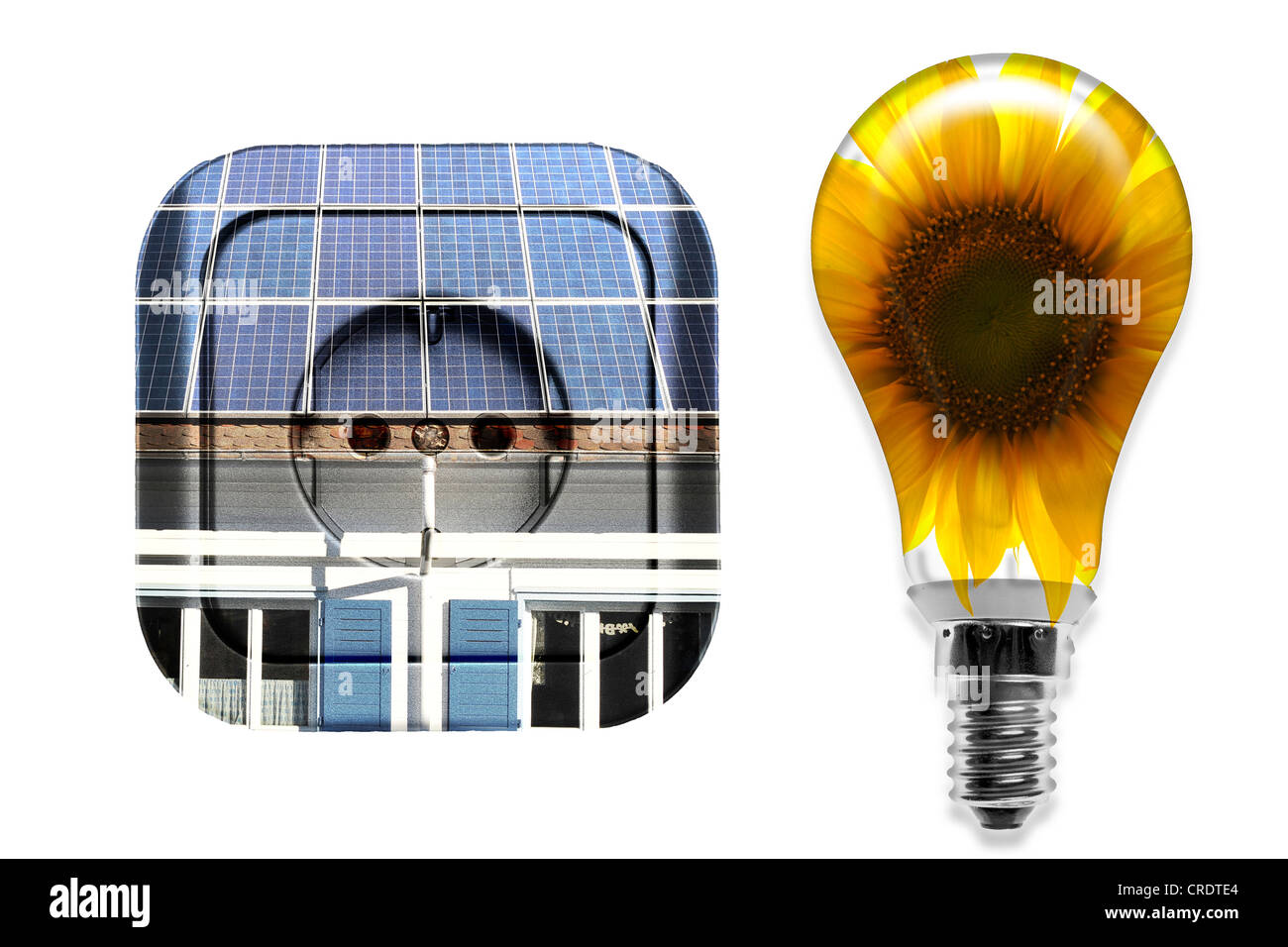 Illustrazione, presa e una lampadina, immagine simbolica per energia solare Foto Stock